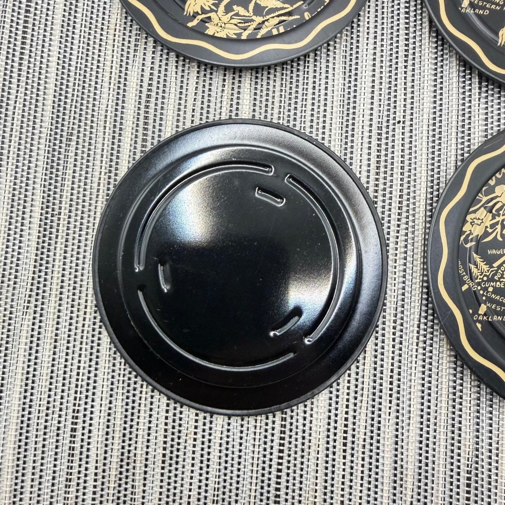Vintage Maryland Delaware DC Souvenir Metal Coasters Set of 4 Black Gold Map Tin - Picture 5 of 5